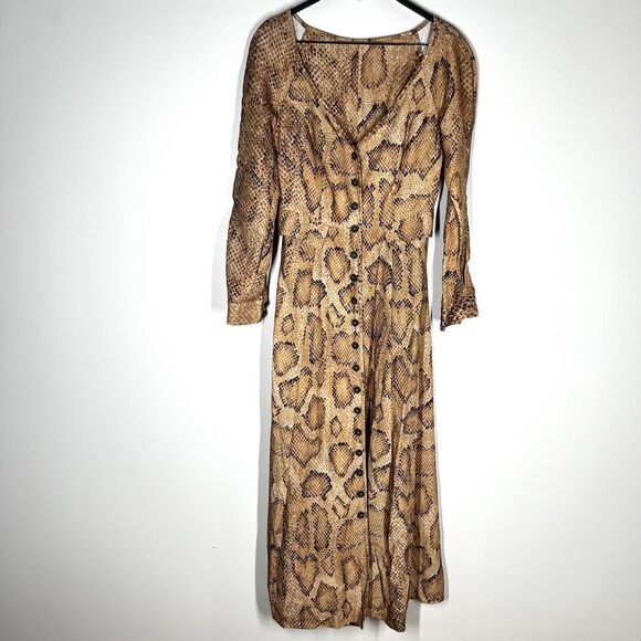 NEW Mara Hoffman Sz 0 Silvana Dress Snake Print Tencel Linen Button Front Midi - Picture 3 of 10